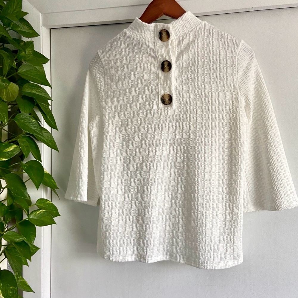 White Textured Flared Sleeve Top